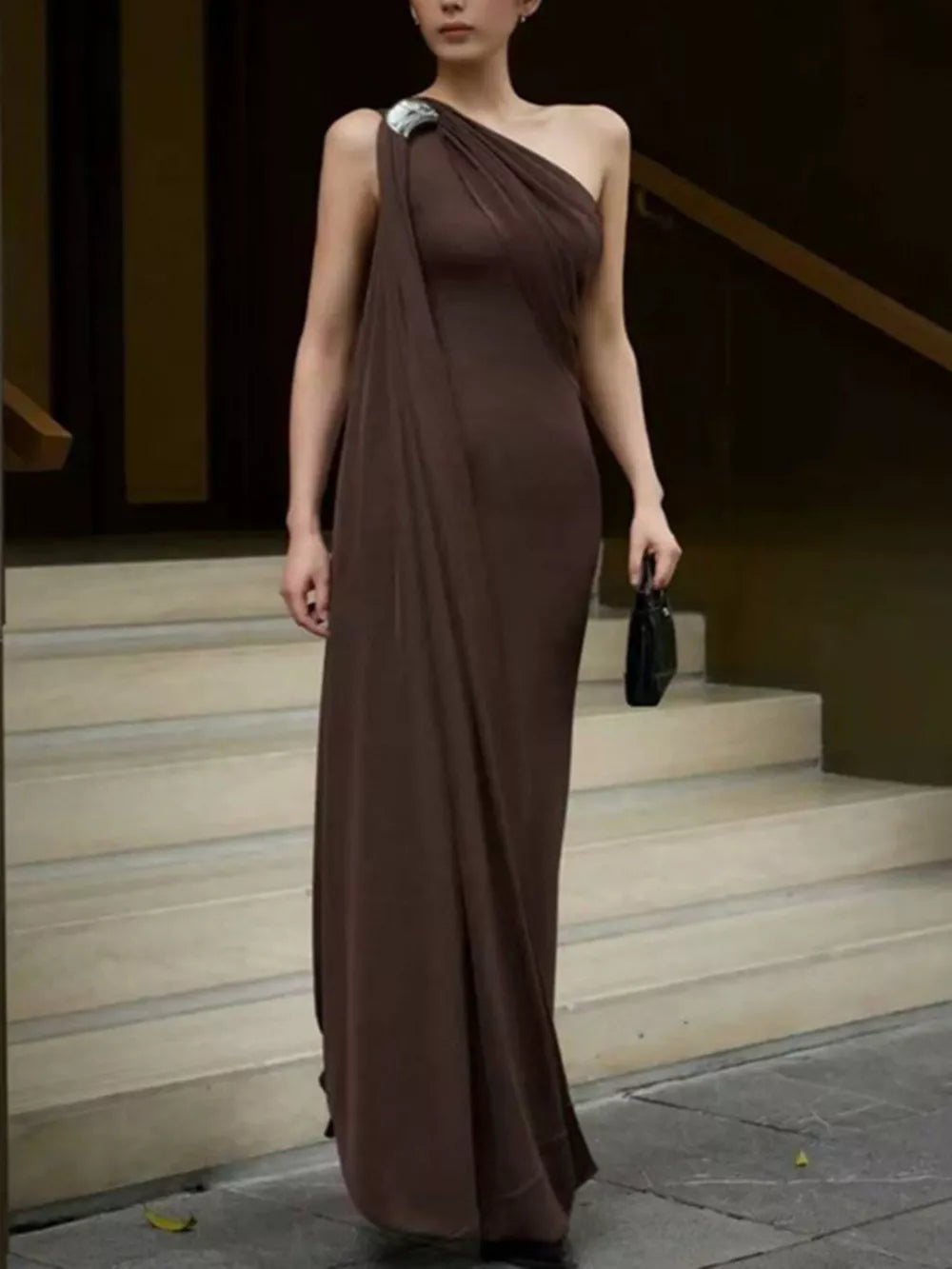 One-Shoulder Draped Maxi Dress