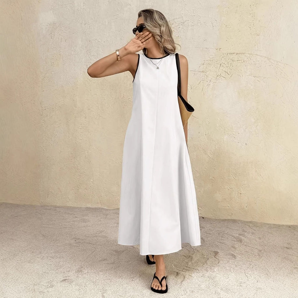 New popular solid color summer new vest long dress