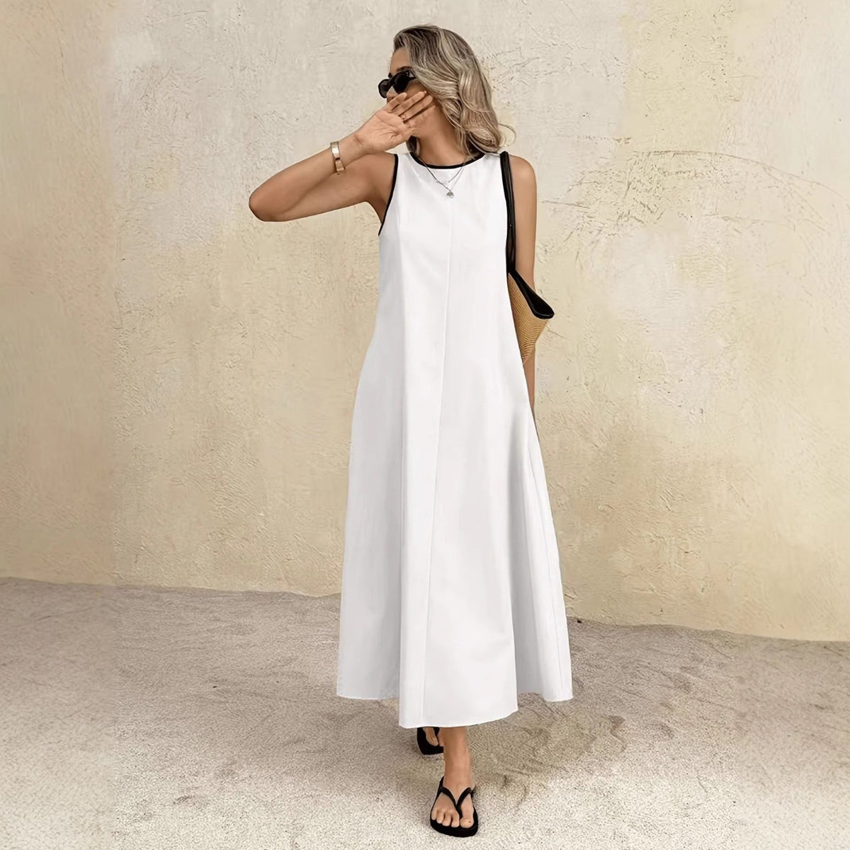 New popular solid color summer new vest long dress