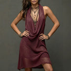 Bohemian Beach Vacation Knotted Knit Halter Top Dress Set Mid-Length Two-Piece Outfit