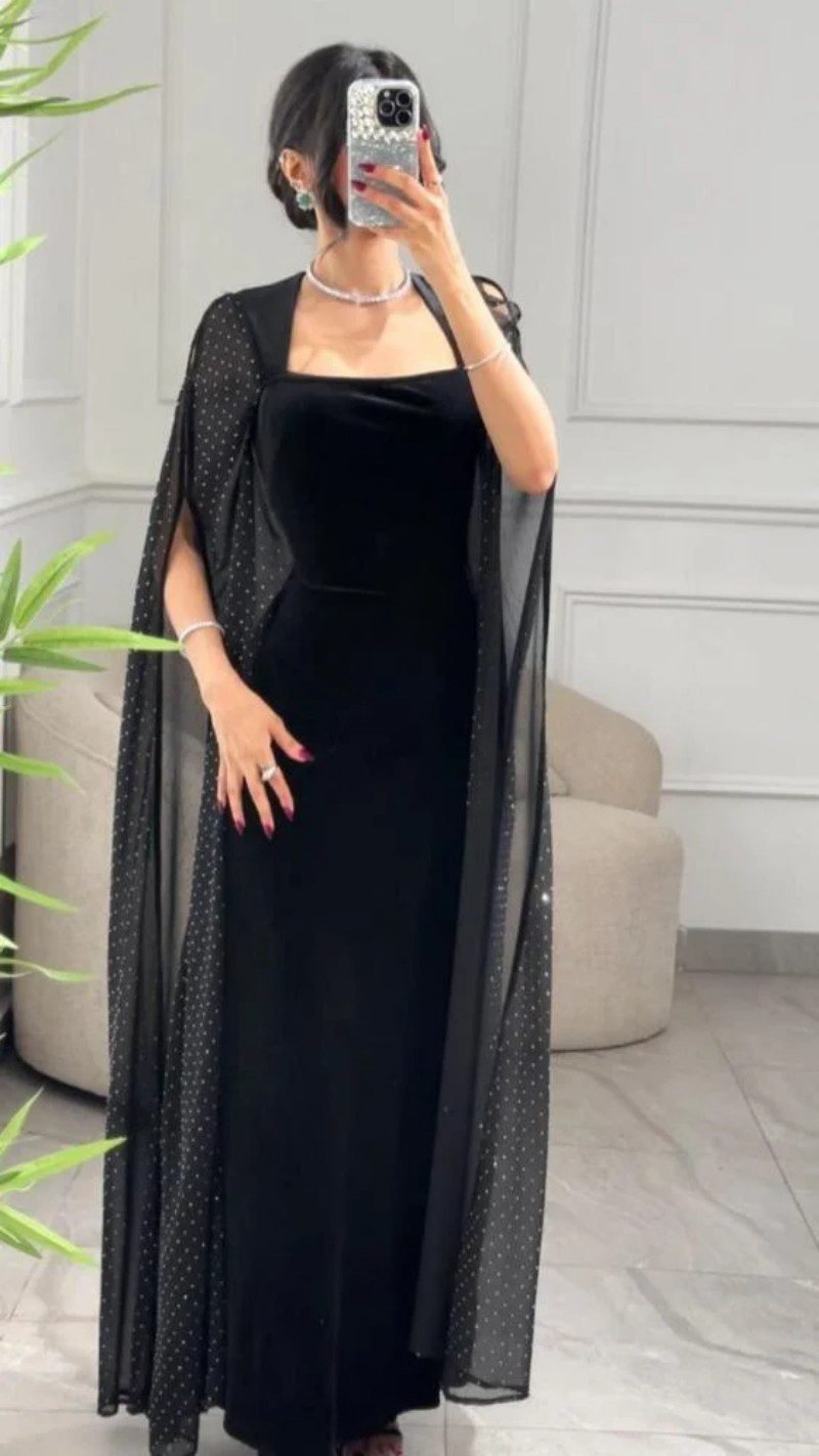 Velvet Backless Sequined Evening Dress