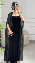 Velvet Backless Sequined Evening Dress