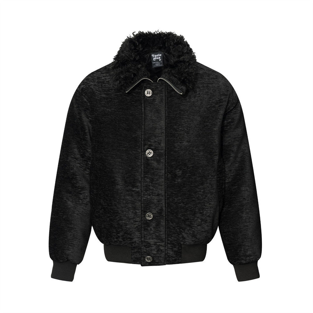 Casual Men's Loose Fit High Collar Fur Trim Cotton Padded Baseball Jacket