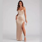 Pleated Slit Evening Dress Fitted Dress