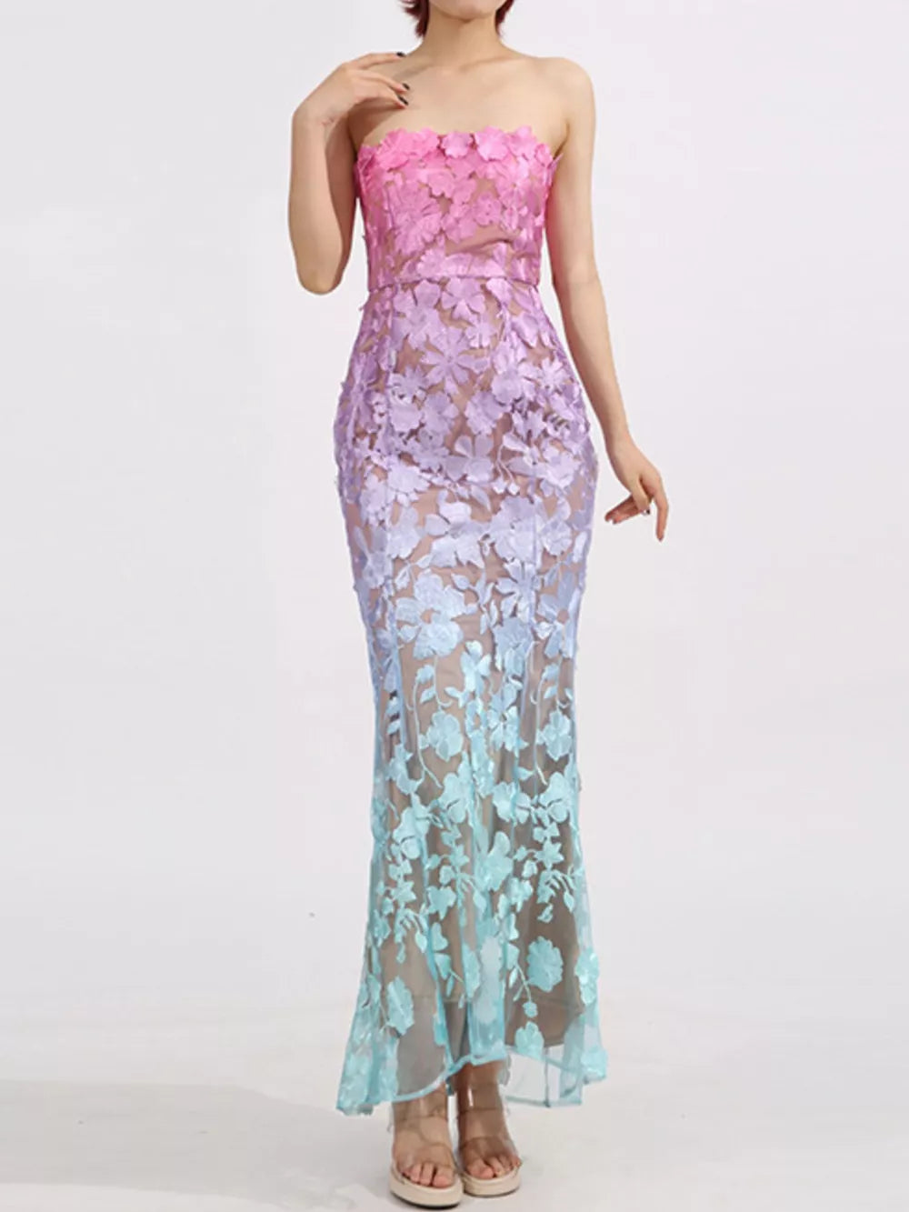 Floral Embroidered Tube Maxi Dress