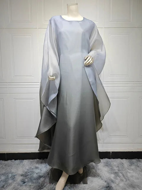 Gradient satin dress big robe dress