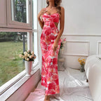 Elegant Backless Cut-Out Sleeveless Dress with Ruffles and Hollow-Back Design, Formal Evening Gown Style Long Dress