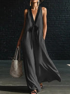 V-neck Strapless Sleeveless Resort-Style Long Simple Elegant Dress