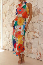 Floral Tied Back Sleeveless Midi Dress