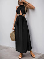 Cutout Grecian Neck Tied Back Dress