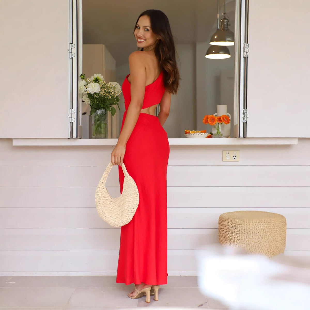Solid Color Red Long Dress