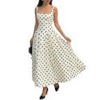 White Polka Dot Belted Strap Long Dress