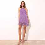 Strappy Back Fringe Evening Dress