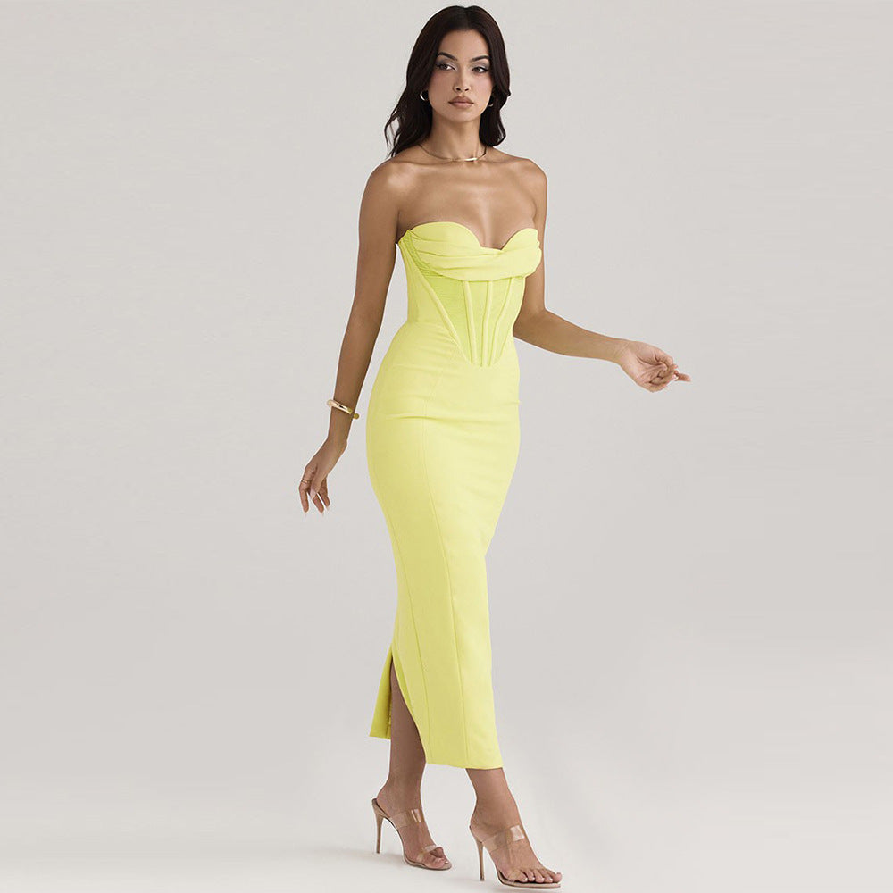 Strapless Back Slit Fitted Dress