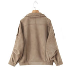 Casual Maillard Long Sleeve Suede Zipper Lapel Oversized Motorcycle Jacket for Women