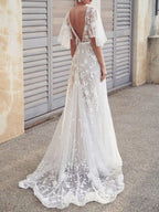 Full Size Lace Flutter Sleeve V-Neck Dress Plus Size