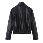 Long Sleeve PU Leather Zipper Lapel Loose Cropped Women's Jacket