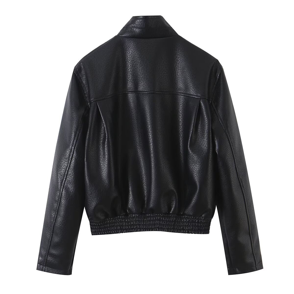 Long Sleeve PU Leather Zipper Lapel Loose Cropped Women's Jacket