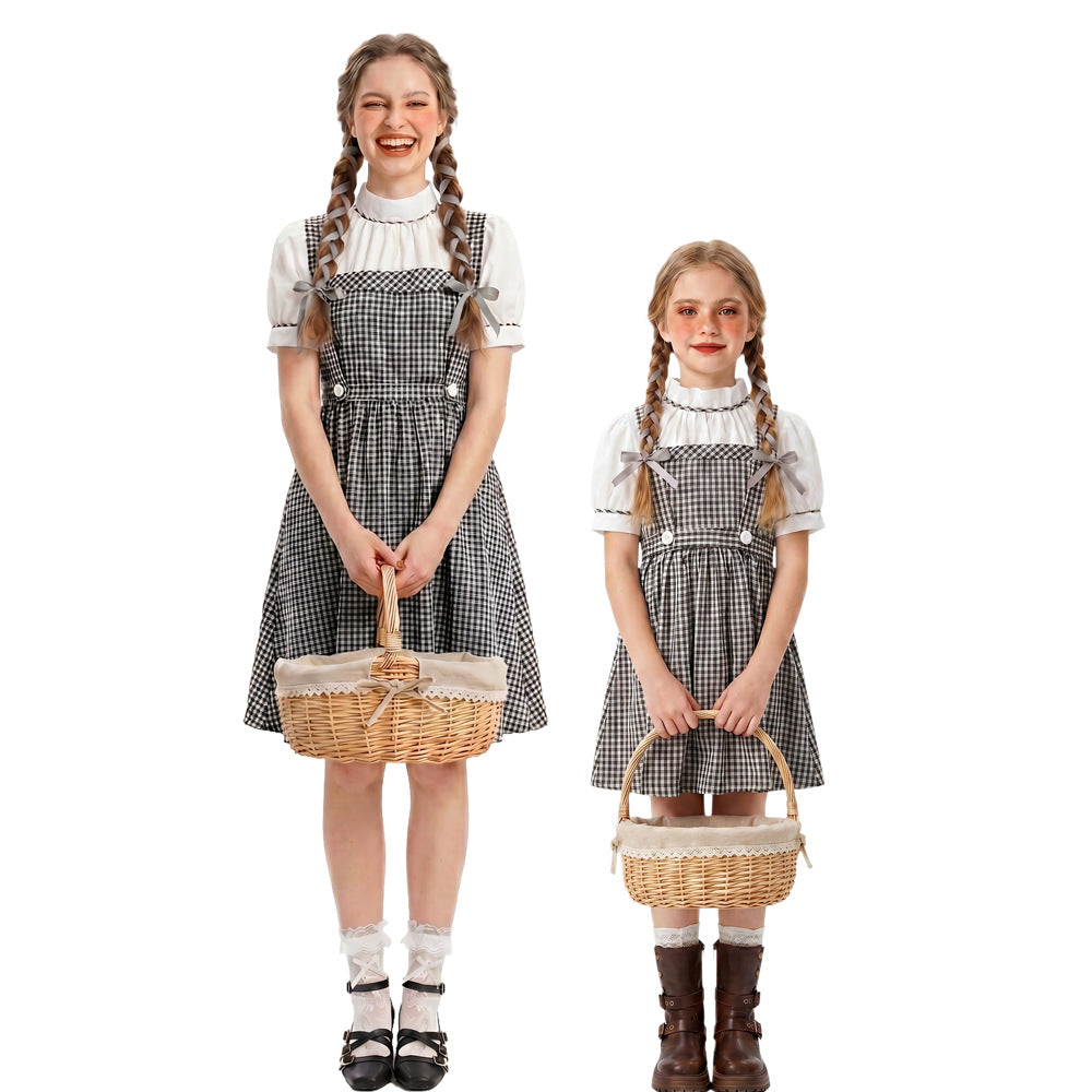 Black and White Checkered Overall Dress Set