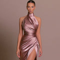 Hanging neck sleeveless slimming fit formal dress long dress