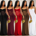 Sheer Mesh Halter Tie-Back Dress