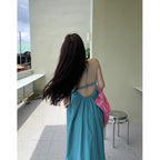White Strapless Backless Halter Beach Long Dress