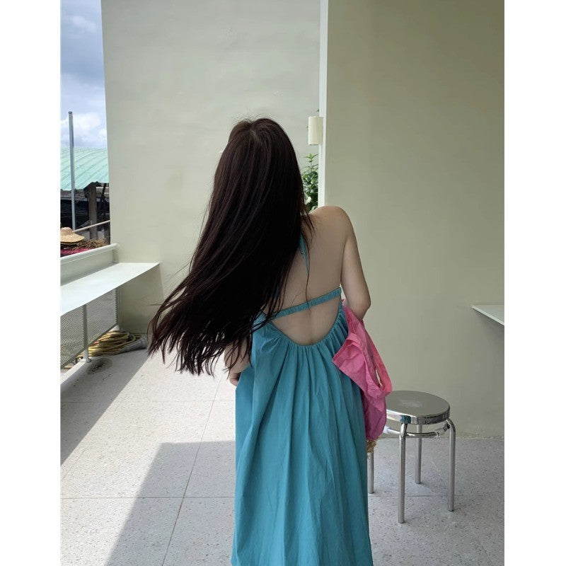 White Strapless Backless Halter Beach Long Dress