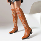 Western Cowboy Boots For Women High Heels Over the Knee Boots Ladies Pointed Toe Chunky Heel Cowgirl Boots