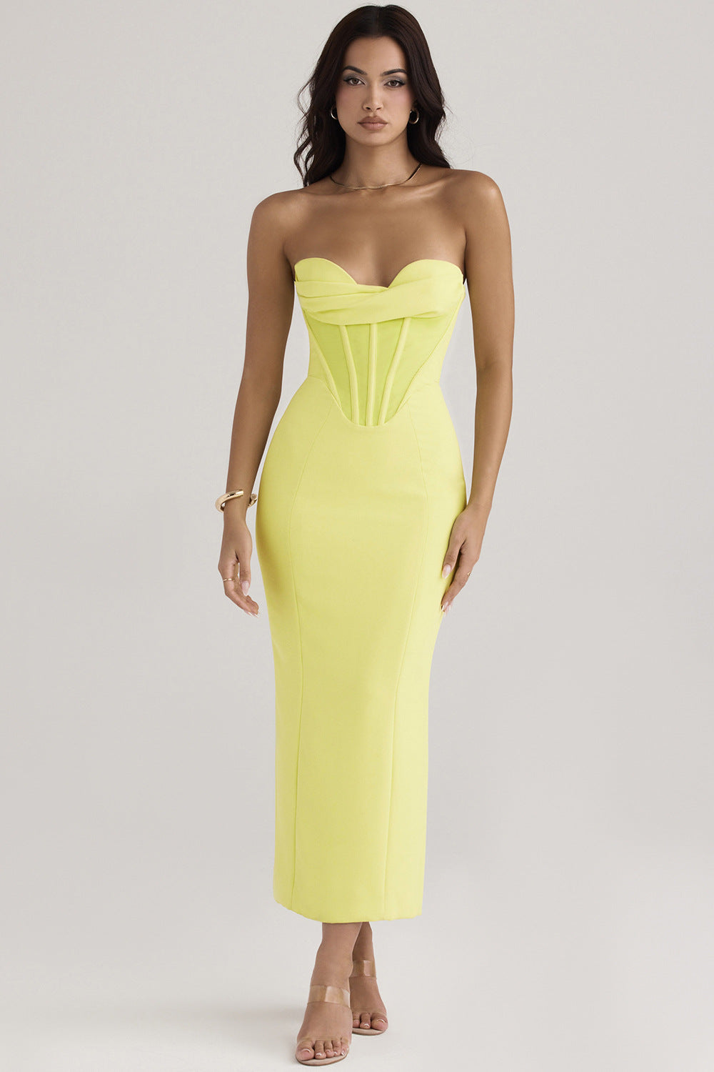 Strapless Back Slit Fitted Dress