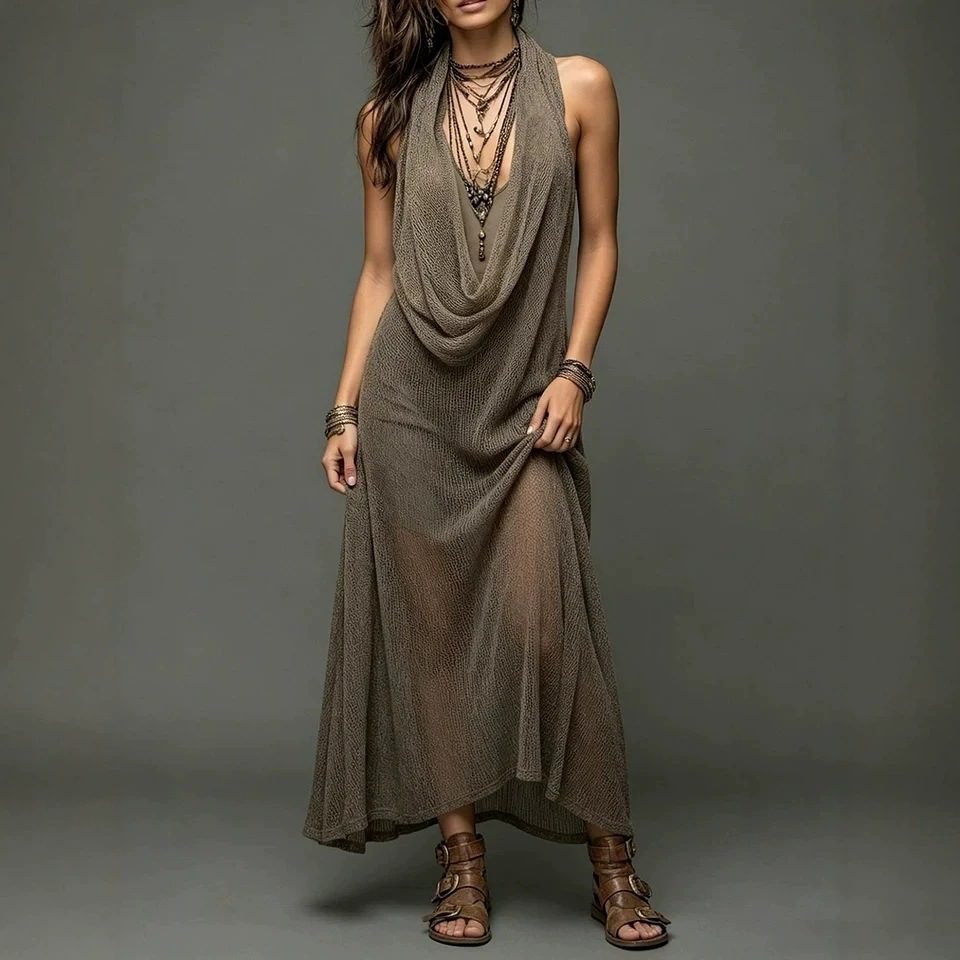 Bohemian Beach Vacation Strapless Knit Cami Dress Set Long Dress Two-Piece