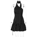 Polka Dot Sleeveless Ribbon Back Fitted Waist Dress