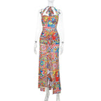 Chic Printed Halter Tie-Back Backless Casual Fashion Bodycon Dress