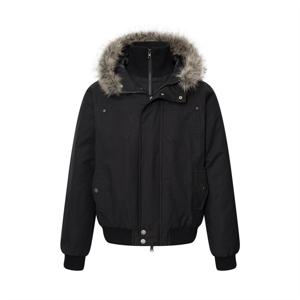 Men's Vibe Cotton Padded Jacket Double Zipper Hooded Stand Collar Flight Jacket
