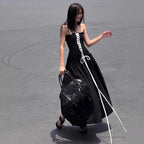 Strapless A-Line Tie-Waist Long Black Dress