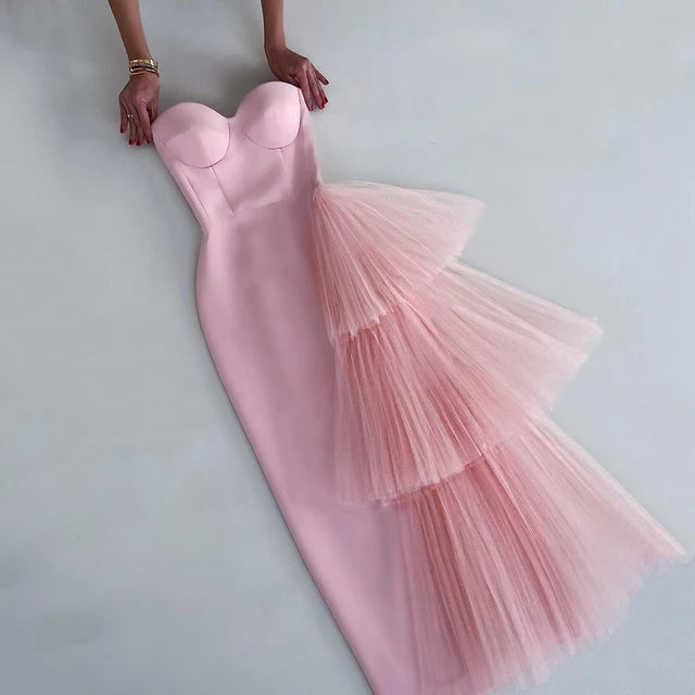 Bandage dress new high waisted dinner dress strapless mesh dress