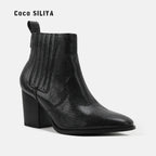 Large Size Short Boots British Style Martin Boots Thick With High Heel Pointed And Naked Boots Snakeskin Pattern