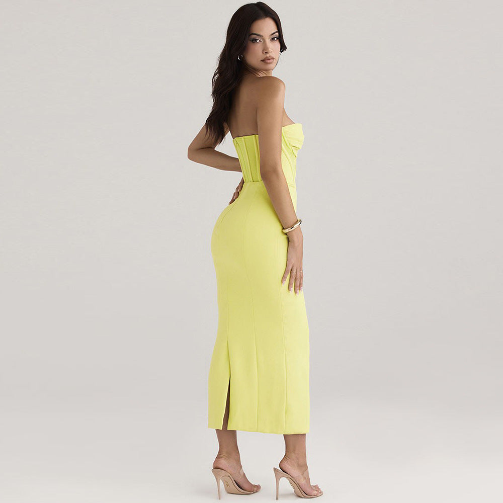 Strapless Back Slit Fitted Dress