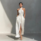 Sleeveless elegant slim fit pure white dress