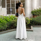 Chic Deep V-Neck Bodice Tie-Back Backless Long Dress for Women