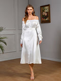 New French-style white slimming elegant long-sleeve dress with belt