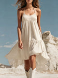 Summer New Style Vacation Bohemian Strapless Ruffle Irregular Dress for Women Beach Dress