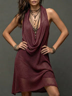 Bohemian Beach Vacation Knotted Knit Halter Top Dress Set Mid-Length Two-Piece Outfit