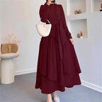 Hem Maxi Dress with High Waist and Flowing Skirt Solid Color Fitted Waist, Long Dress