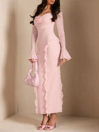 Ruffled Maxi Dress with Floral Detail