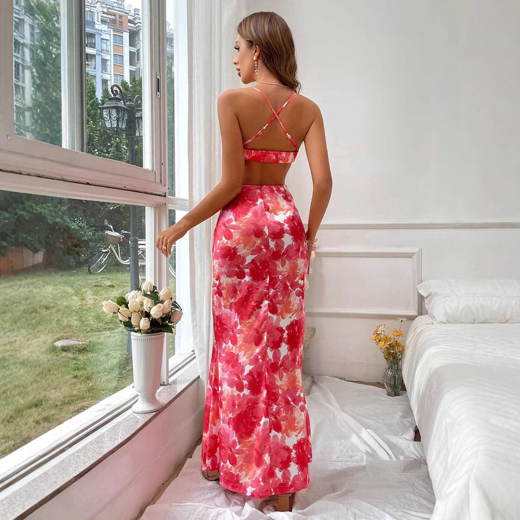 Elegant Backless Cut-Out Sleeveless Dress with Ruffles and Hollow-Back Design, Formal Evening Gown Style Long Dress