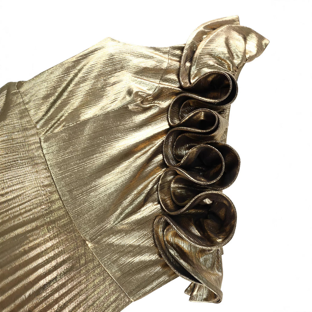 Slanted collar shiny dress