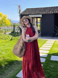 Red Strapless Dress for Women, Summer New Style, Vacation-inspired Design, Back Tie Detail, Elegant Loose Fit, Unique Long Dress