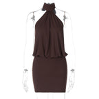 Sleeveless Strap Neckline Tie-Back Backless Bodycon Sheath Dress