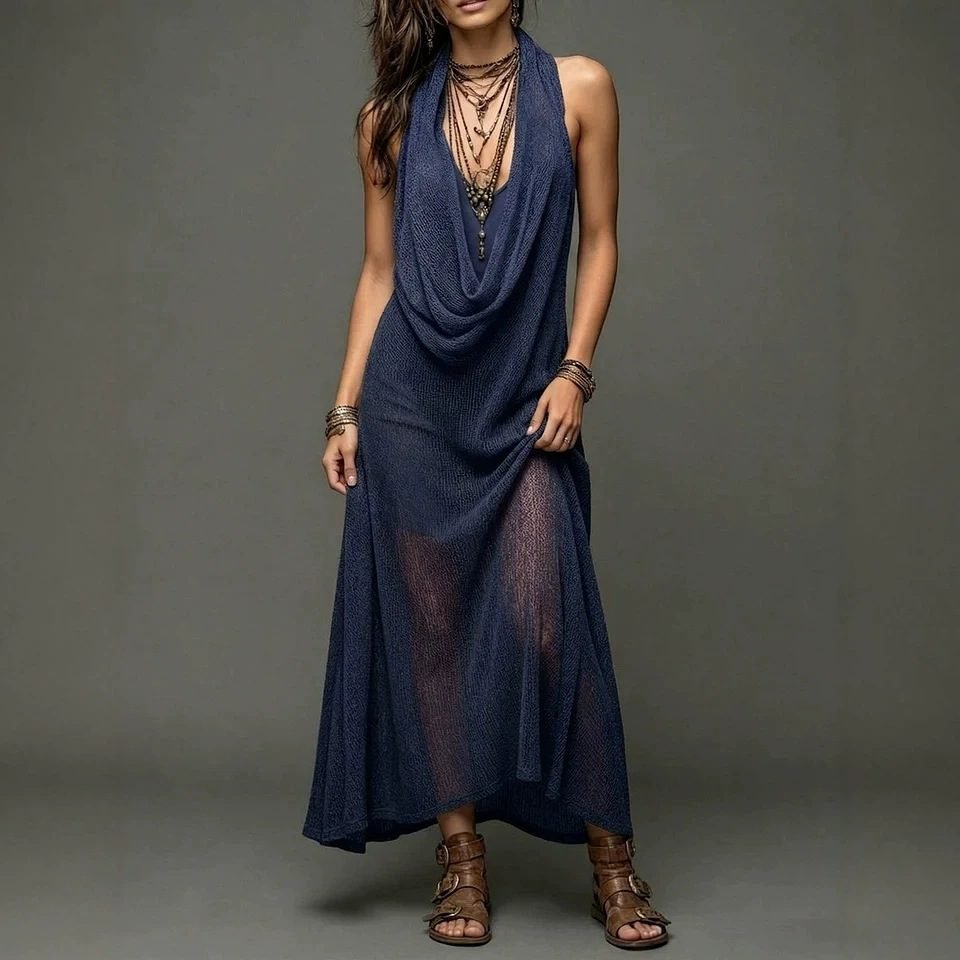 Bohemian Beach Vacation Strapless Knit Cami Dress Set Long Dress Two-Piece