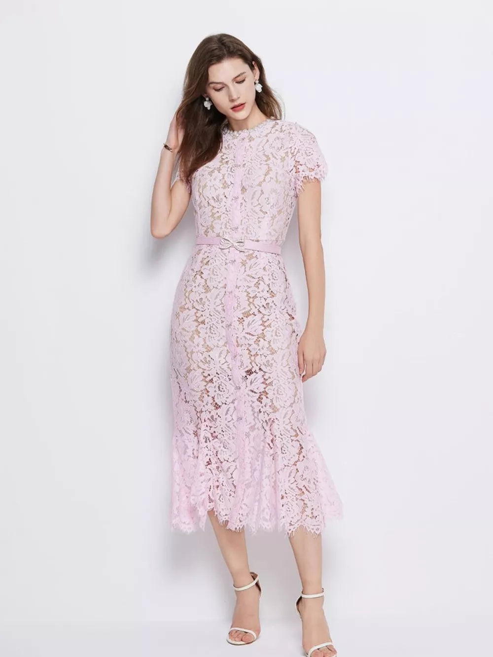 Lace Short Sleeve Mermaid Dress